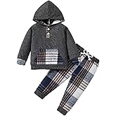 Tepuce Toddler Baby Boy Clothes Fall Winter Outfits Long Sleeve Plaid Button Hoodie Tops Sweatshirt Pants Set 12 Months-5T