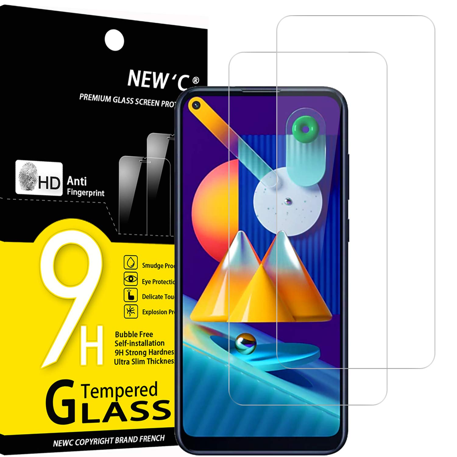 NEW'C Pack of 2 for Samsung Galaxy A11, M11 for Tempered Glass, Scratch Free, 9H Hardness, HD Screen Protector, 0.33 mm Ultra Clear, Ultra Resistant