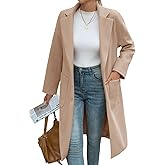 Tankaneo Womens Long Pea Coats Open Front Lapel Jackets Casual Belted Trench Coat Overcoats with Pockets