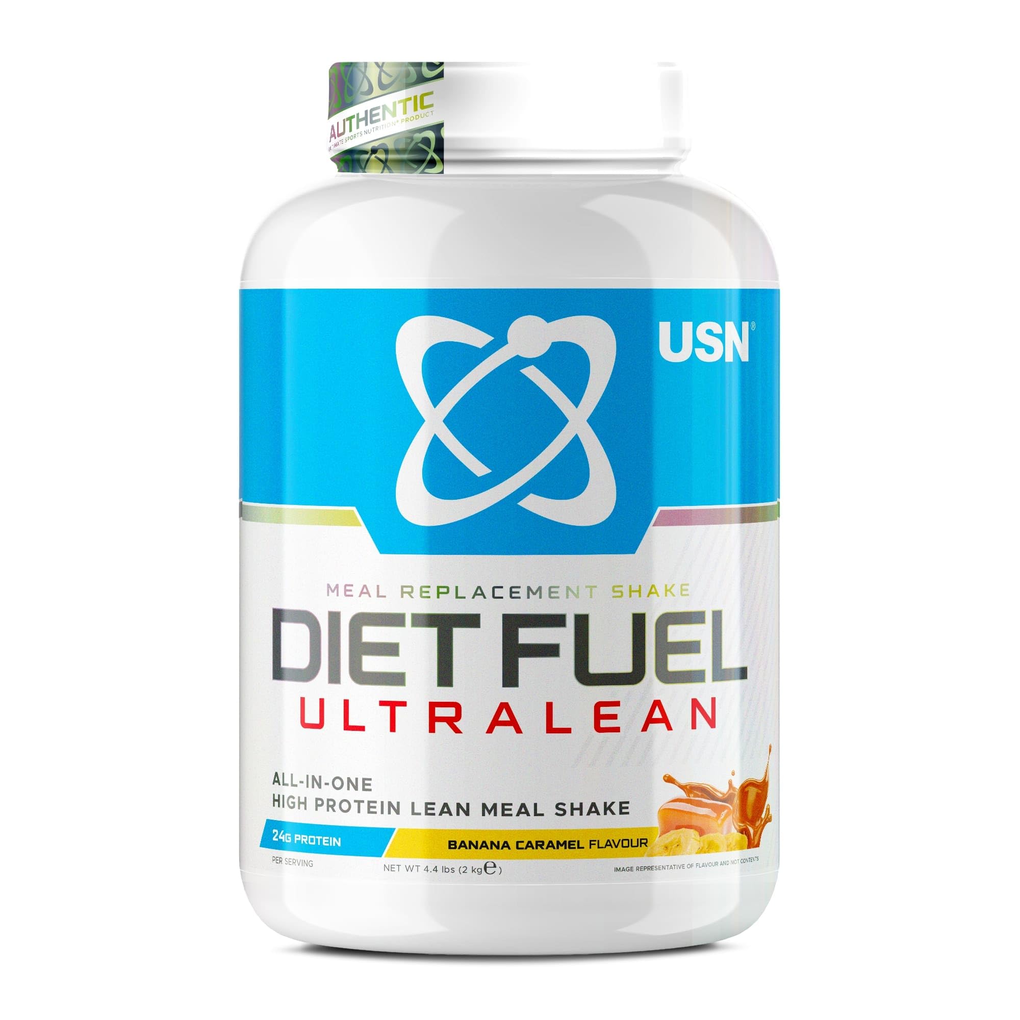 USN I Diet Fuel Ultralean Meal Replacement Shake (Banana Caramel, 2kg - 36 Meals) High Protein, Low Calorie Drink to Support Weight Loss & Balanced Diet I Added 24 Vitamins & Minerals