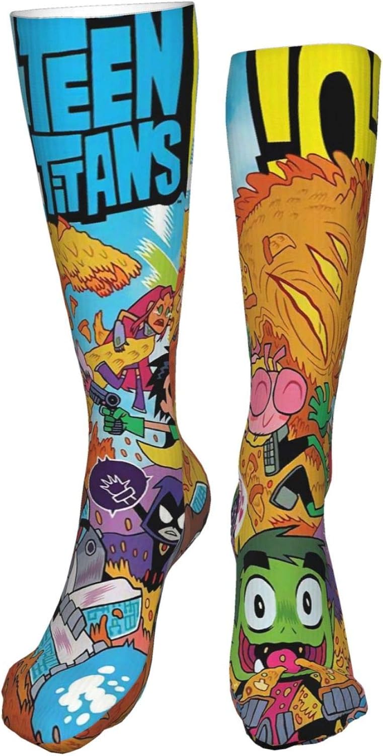 Amazon Com Teen Titans Go Long Socks Cool Funky 50cm Knit Knee High Sock For Running Sports Outdoor Cool Crew Socks Long Work Comfort Men S Casual Socks Inches Clothing