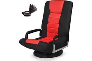 S AFSTAR Floor Gaming Chair, Swivel Foldable Chair with Armrest & 6-Position Adjustable Backrest, Folding Rocker for TV Readi