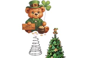 St. Patrick's Bear Tree Topper, 14x11cm/5.51x4.33in Cute Irish Shamrock Bear Ornament Top Decoration for Home & Holiday Party