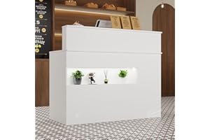 MOUMON Modern Reception Counter Desk with Lights & Lockable Drawers, Reception Desk Front Counter Table with Cabinet, for Salon Spa White (47.2”W x 19.7”D x 39.4”H)
