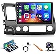 DSP Car Stereo Radio for Honda Civic 2006-2011 with Wireless Carplay Android Auto MirrorLink,Podofo 10.1 inch HD IPS Touch Screen Build-in GPS 26UIs 5.0Bluetooth Car Radio WiFi AHD Backup Camera Mic