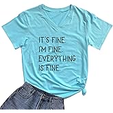 DANVOUY Women's V-Neck Its Fine Im Fine Funny Letter Print T-Shirt Graphic Short Sleeve Top