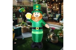 FARONZE 3.25FT St. Patrick's Day Inflatable Leprechaun, Blow up Leprechaun Holds Beer Cup Outdoor Decoration with LED Lights, Perfect for Yard Garden Lawn Front Door Holiday Decor (3.25FT Leprechaun)