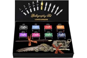 LongLongJin Calligraphy Pens and Ink Set - Calligraphy Kits for Beginners,Quill Pen Includes Dip Pen,8*Colors Ink,11*Calligraphy Pen Nibs（Grey）