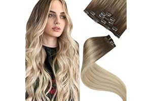 LaaVoo Clip in Hair Extensions Real Human Hair Blonde Ombre Human Hair Clip in Extensions Light Brown to Platinum Blonde Hair Extension Clip ins Silky Straight 18 Inch 5pcs/80g