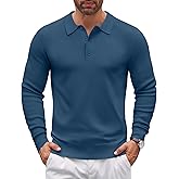 COOFANDY Mens Knit Polo Sweater Long Sleeve Polo Sweaters Casual Knitted Button Collar Pullover Sweater