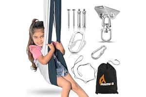 AMMUZA Indoor Sensory Swing for Kids & Adults 200lb - Therapy Swing for Autism, ADHD, Aspergers - Indoor Hammock Kids Swing, Calming Relaxing 360° Adjustable Sensory Toys Gifts (Green & White)