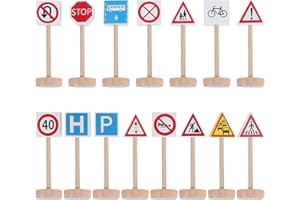 STOBOK Traffic Sign Toys 15Pcs Educational Wooden Street Signs Playset for Kids Cognitive Learning and Road Safety Teaching