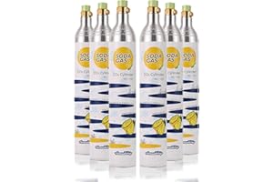 AmazWhip 60L Thread Exchange Carbonator Canister, 14.5 Oz SodaMaker CO2 Gas Cylinder, Fully Charged Carbon Dioxide Cylinder for Soda Water Machine (6 cylinders)