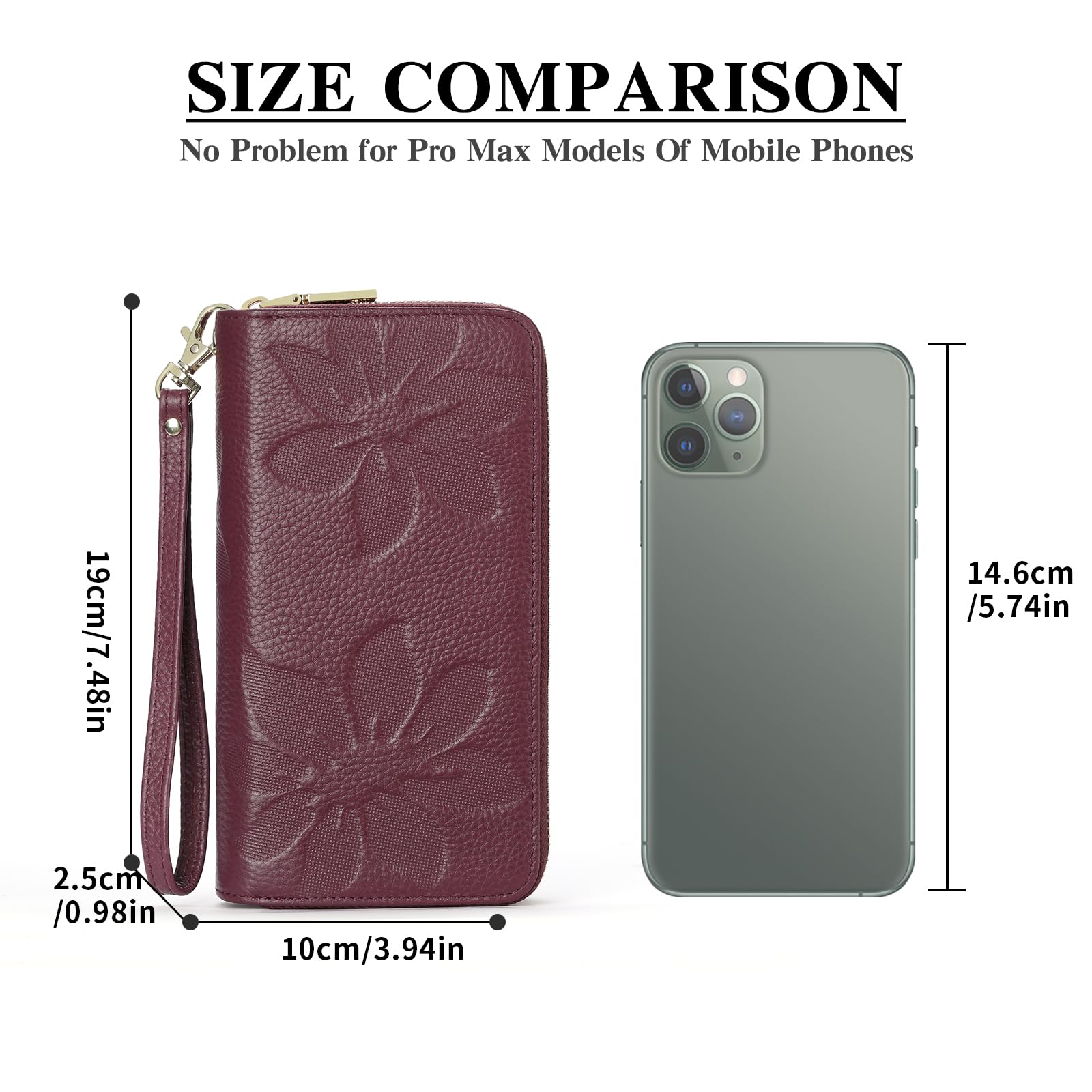 GOIACII Women's Wallet Large Capacity Double Zip Ladies Card Phone Holder RFID Blocking Wristlet Leather