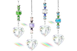 SevenFish 4pcs Crystal Suncatcher, Clear Heart Crystal Sun Catcher Hanging Rainbow Prisms Ball with Chain for Indoor Window C