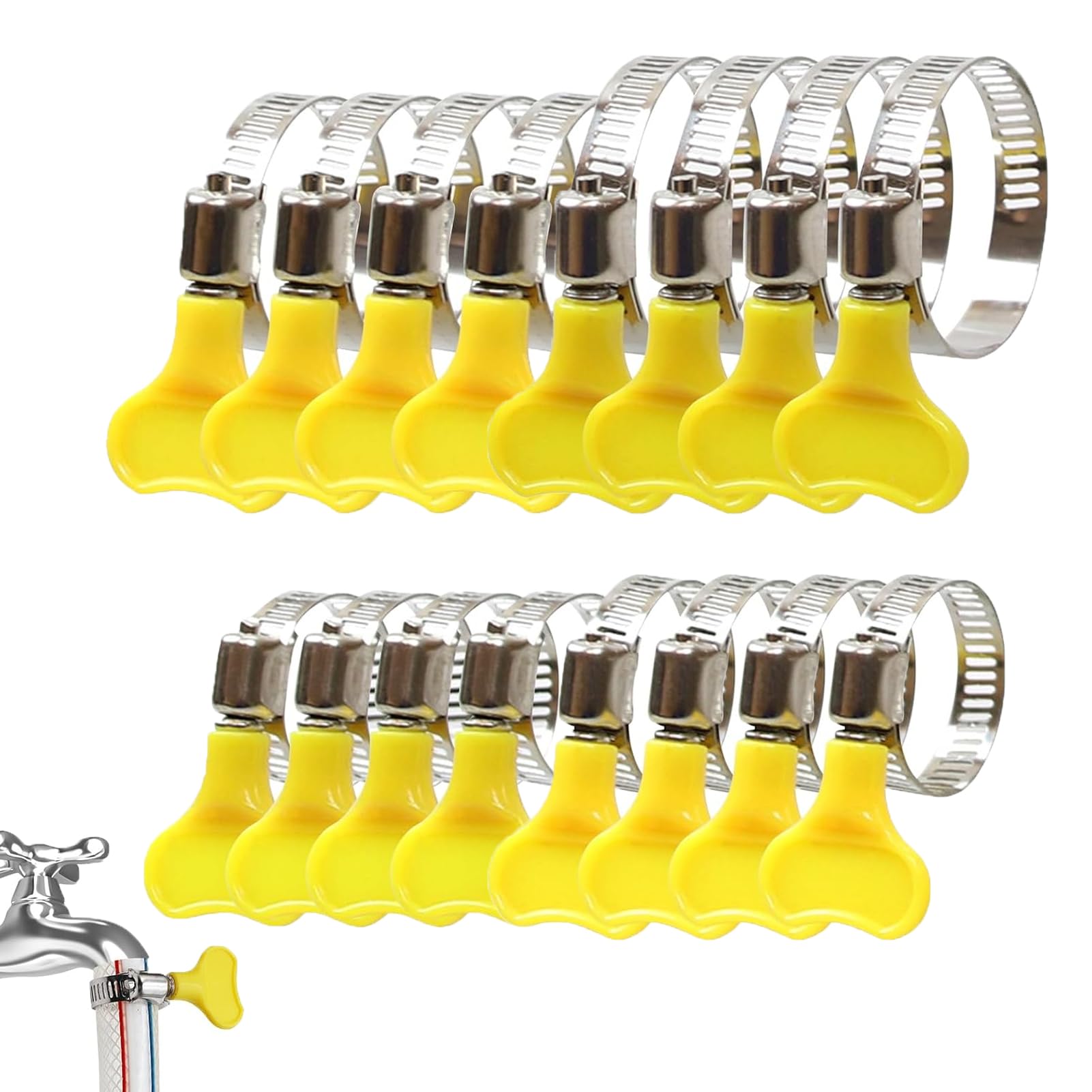 Ajinacious Stainless Steel Adjustable Key-Type Band Hose Clamp Assortment Kit, 16 Pcs, 6/25/32/44mm, Yellow and Silver