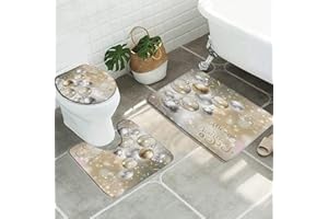 SATRTUD 3pcs Christmas Ball Bathroom Sets with Non-Slip Rug,Toilet Lid Cover and Bath Mat,Gold White Silver Xmas Balls Merry Christmas Snowflake Winter Happy New Year Bathroom Carpet Bath Mat Toilet Rugs