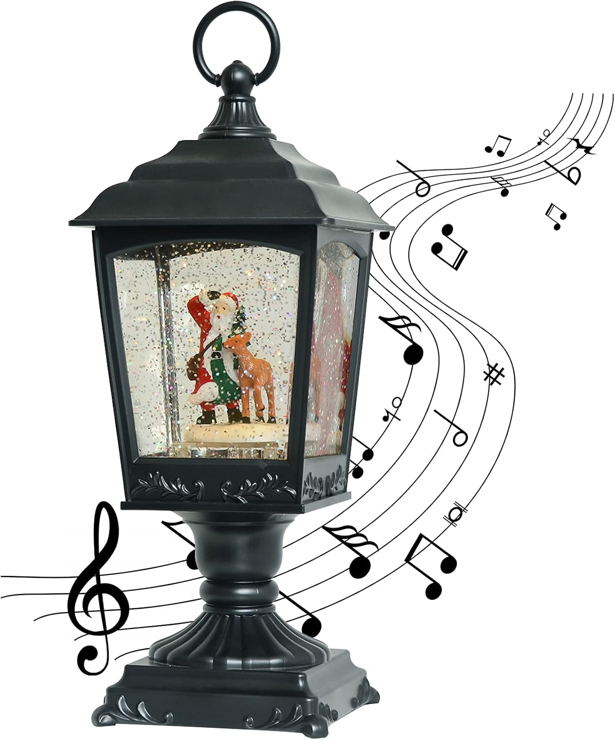 Snow Globes - DRomance Christmas Snow Globe Lantern with Musical and Timer, Battery Operated and USB Cable Santa Light up Spinning Water Glitters Snow Globe Decoration(USB Included)