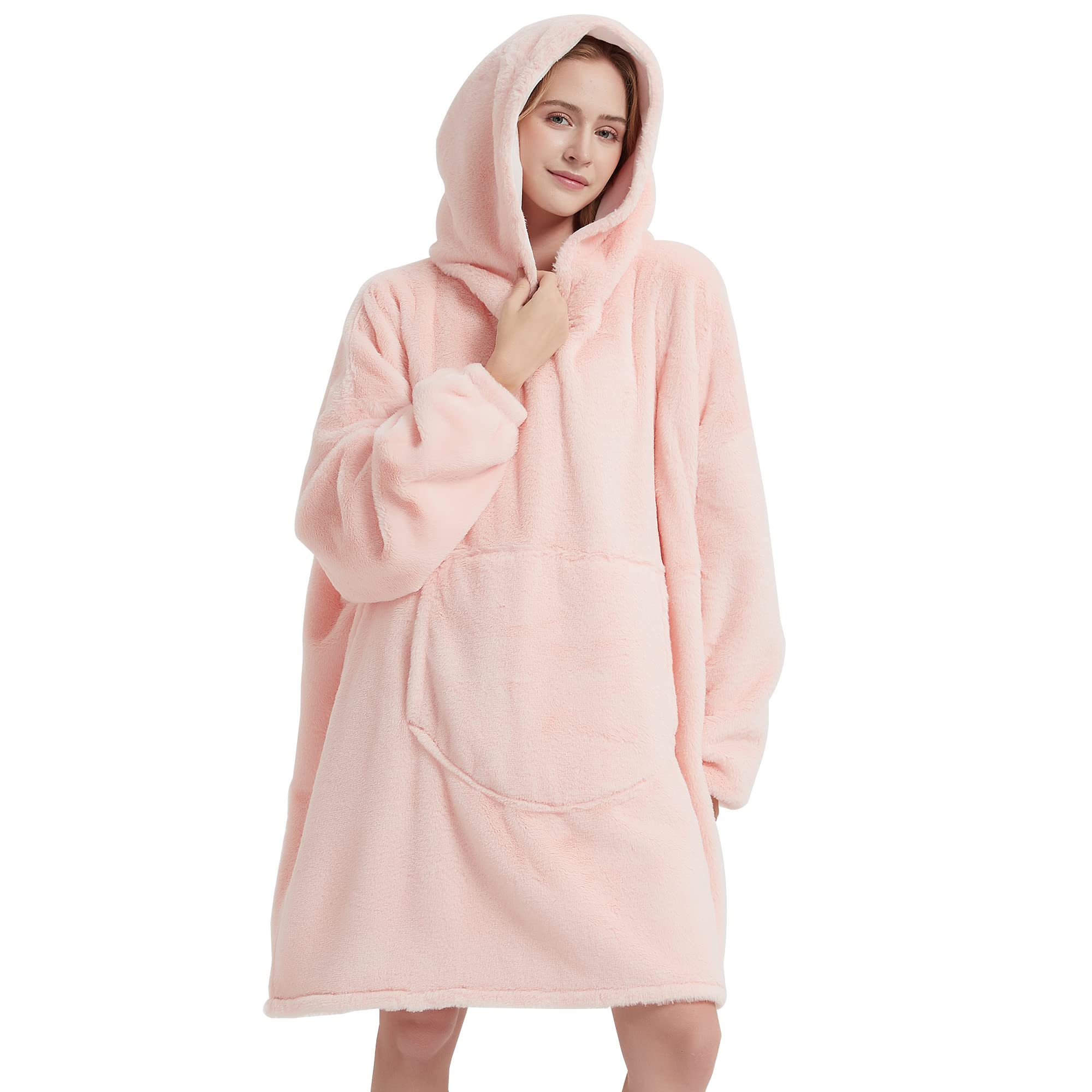 softan Blanket Hoodie, Oversized Wearable Blanket for Adult Women and Men Gifts, Super Cozy Warm and Soft Hooded Blanket Sweatshirt, Pink Faux Fur Blanket Sweatshirt with Large Pocket