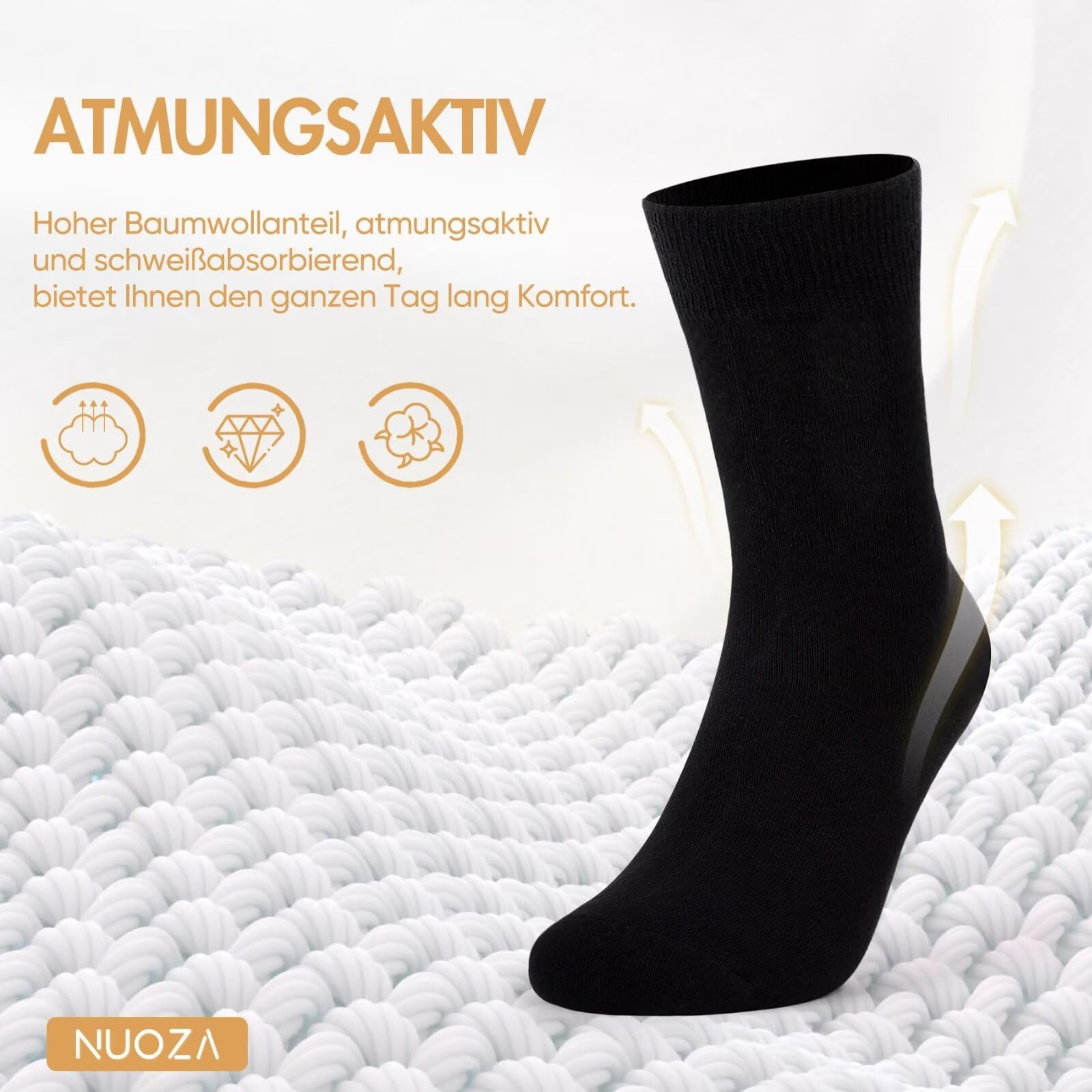 NUOZA 12 Paar Socken Herren 43-46 Schwarz Sportsocken Baumwolle Tennissocken Herren 43-46 Business Socken Damen Lange Atmungsaktive Socks Schwarze Herrensocken Wandersocken Männer Laufsocken 4