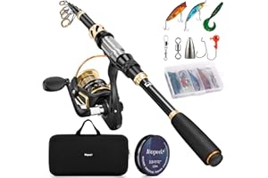 Magreel Telescopic Fishing Rod and Spinning Reel Combo Set with Fishing Line, Fishing Lures Kit & Accessories and Carrier Bag for Saltwater Freshwater