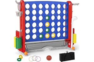 OLAKIDS Giant 4 in A Row Game with Height Adjustment, 4 to Score Games for Indoor Outdoor Fun with Mesh Net, Storage Bag, Gol