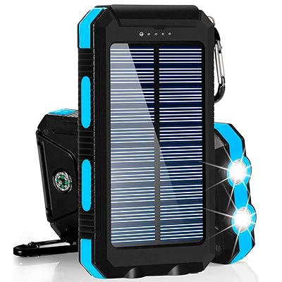Solar Charger 30,000mAh, Dualpow Portable Solar Battery Charger External Battery Pack Phone Charger Power Bank for Cellphones Tablet with Flashlight and a 3 Feet Micro USB Cord (Baby Blue)