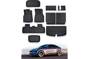 TAPTES 9PCS for Tesla Model Y 7 Seater Floor Mats 2024 2023 2022 2021 2020, for Model Y All Weather 7 Seat Floor Mats,XPE Waterproof Cargo Frunk Trunk Mats Cargo Liner Interior Accessories 2020-2024