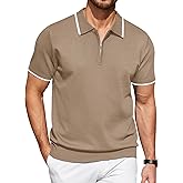 COOFANDY Men's Zipper Polo Shirt Casual Knit Short Sleeve Polo T Shirt Classic Fit Shirts