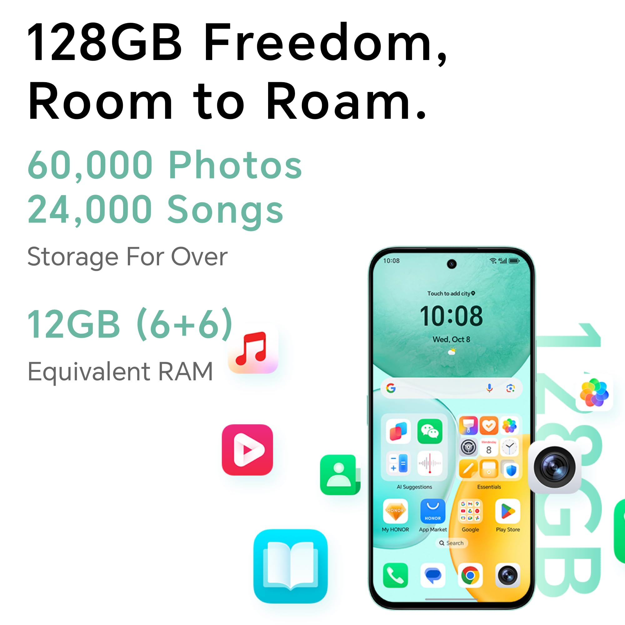 HONOR X6c,Unlocked Mobile Phones, 6.61-Inch 120Hz Eye Comfort Display,6+128GB,5300 mAh Long-lasting Battery,50 MP AI Ultra-Clear Camera,Extreme Drop&Water Resistance,Android 15,Ocean Cyan
