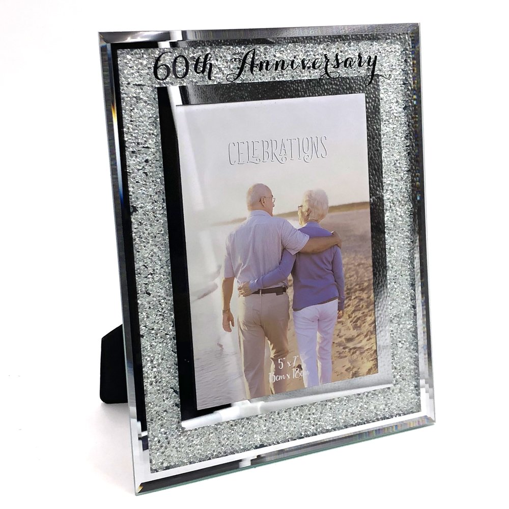 60th Diamond Wedding Anniversary Crystal Border 5 x 7 Photo Frame Gift
