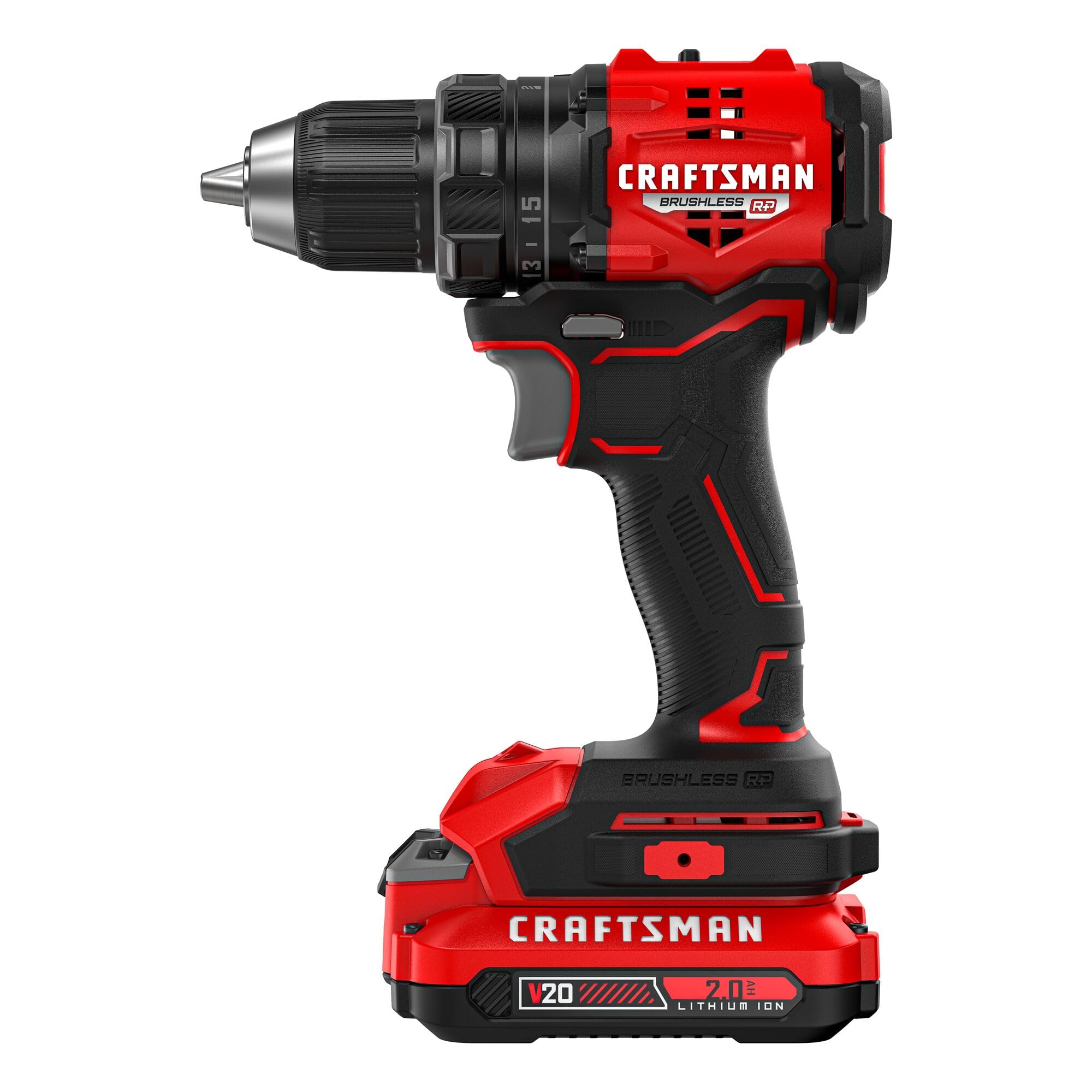 CRAFTSMAN V20 BRUSHLESS RP Compact Drill/Driver, Variable Speeed Trigger, Built In LED, Includes Battery and Charger (CMCD714D1)