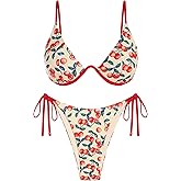 ZAFUL Women's Bikini Sets Ribbed Two Piece Swimsuits Underwire Adjustable Back Clasp Bathing Suit Side Tie Thong Swimwear