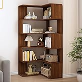 IOTXY 6-Tier L-Shaped Corner Bookshelf - 66" Tall Wooden Freestanding Bookcase with Open Shelf Units, Walnut