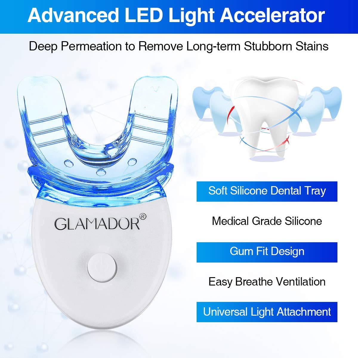 Teeth Whitening Kit with LED Light, GLAMADOR Professional Dental Teeth Whitener with 12pcs Whitening Gel, 3 Soothing Gel, Sensitive Direct Tooth Whitener Safety Use for Home and Travel: Health & Personal Care