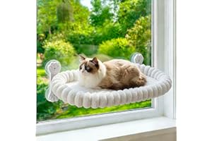 Homegroove Cat Window Perch, 24 x 12 Inch Foldable Cat Hammock for Window with 4-Sided Bolster & 4 Large Suction, Cordless Wi