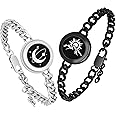 Long Distance Touch Bracelets,Vibration & Light up Couples Bracelets, Remote Smart Matching Couples Bracelet for Couples Long Distance Relationship Girlfriend Boyfriend Xmas Gifts Black Silver Jewelry