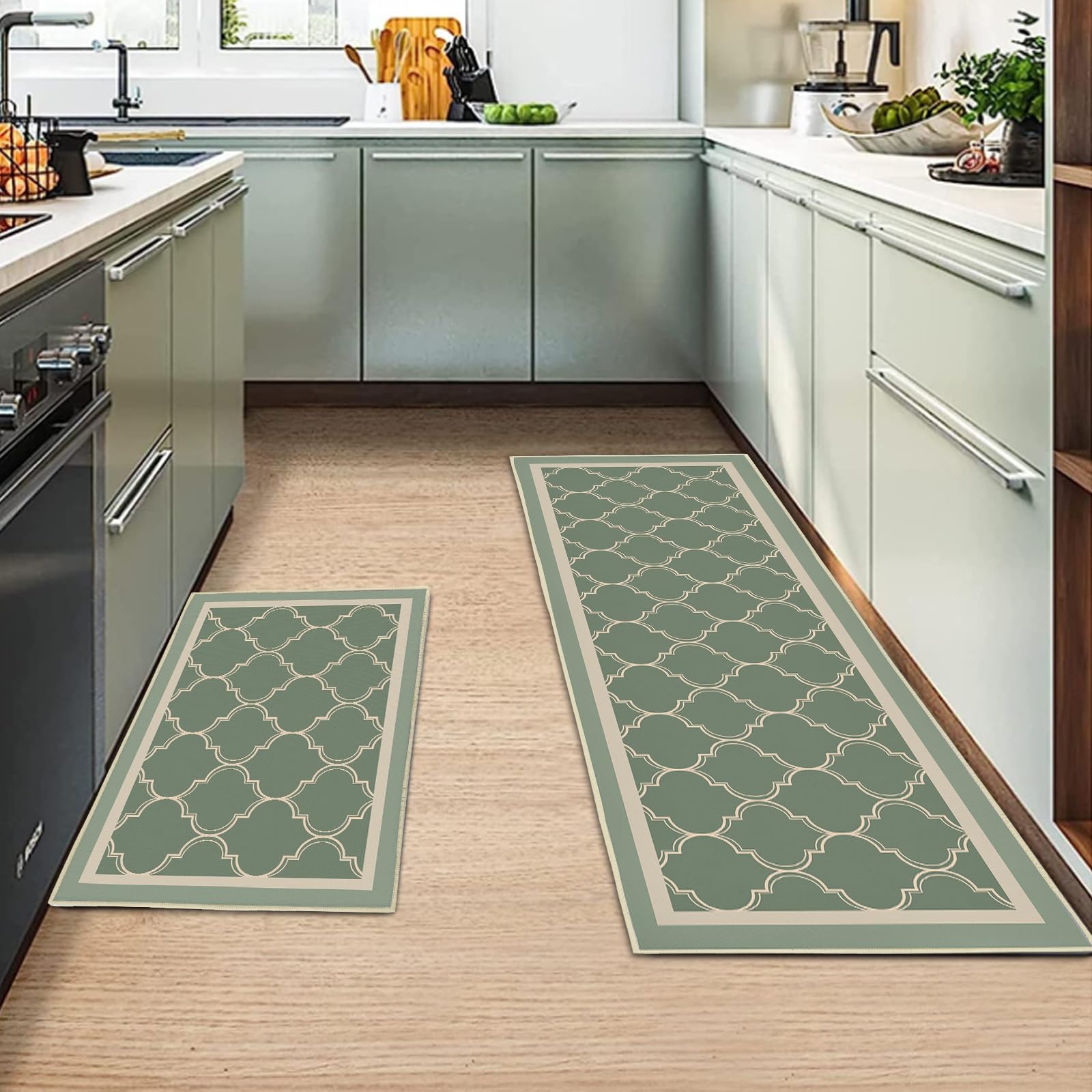 MIQEBX 2 Pcs Kitchen Rugs and Mats, Anti Fatigue Kitchen Rug Sets,Comfort Floor Mats Washable Non Slip Kitchen Rug Runner for Office Sink Laundry (Geometry C, 43x150cm+43x75cm)