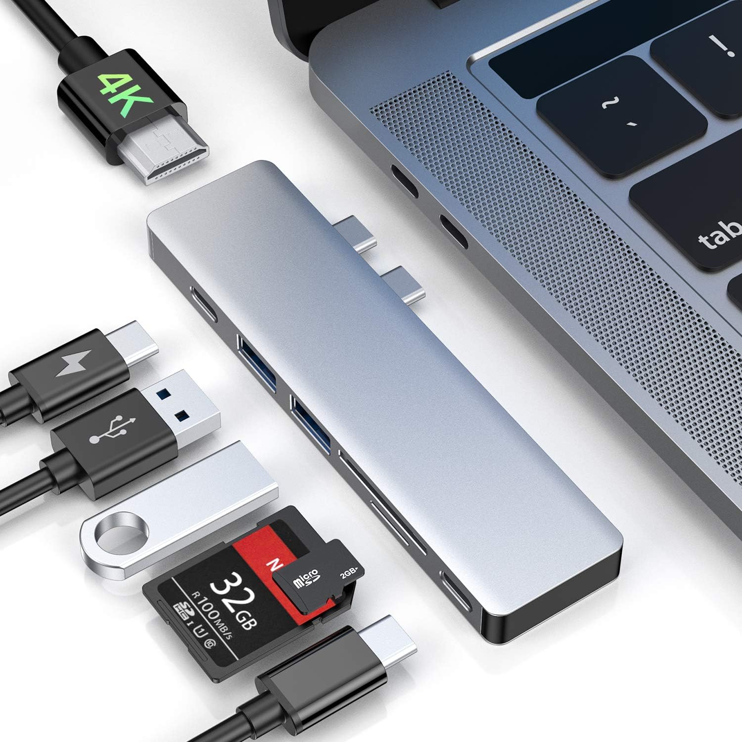 FLYLAND USB C Hub, 7 in 1 USB C Adapter with 4K HDMI, 100W Power Delivery, 1*Type C Port, 2*USB 3.0 Port, TF/SD Card Reader, for MacBook Pro 2016-2020, MacBook Air 2018-2020