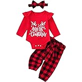 Hihosdor Baby Girl Christmas Outfit Long Sleeve Romper and Pants Set My First Christmas Baby Girl Outfit