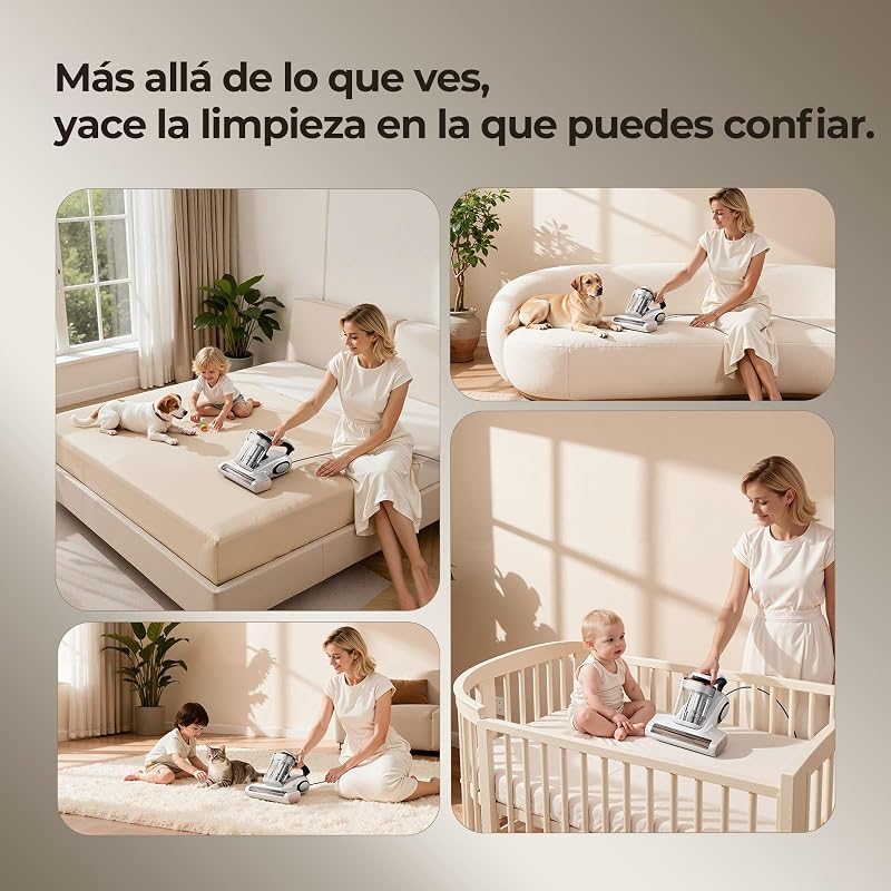 J300 Aspirador de Ácaros con Sensor y Pantalla Digital, 500W, Doble Taza, Luz UV, para Alergias, Elimina 99.9% de Alérgenos en Colchones, Camas y Sofás — foto 8 de 8