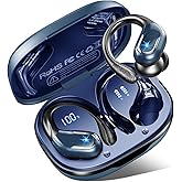 Wireless Earbud, Bluetooth 5.4 Headphones IP7 Waterproof Sport, 75Hrs Running Wireless Earphones with ENC Noise Canceling Mic, Deep Bass Over Ear bud with Earhooks for Android, iOS, Workout, Gym, Blue