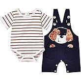 TOKIAGO Baby Boy Clothes Newborn Outfits Stripe Romper Infant Cartoon Overall Adjustable Suspender Pants Set 0-18 Months