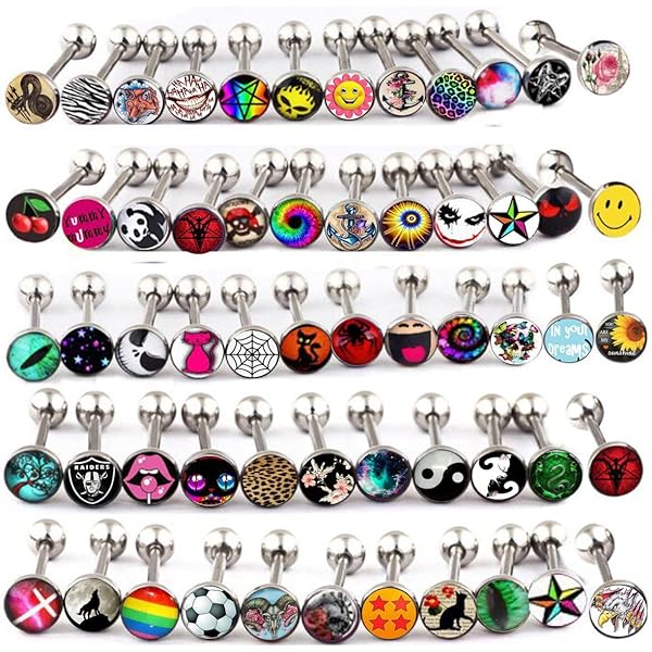 Ulalaza 100 Pcs Tongue Rings Multi Color Flexible Nipple Ear Rings Bar