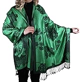 TZ Promise Women Soft Silky Pashmina Reversible Floral Rose Shawl Wrap Scarf w/Fringes