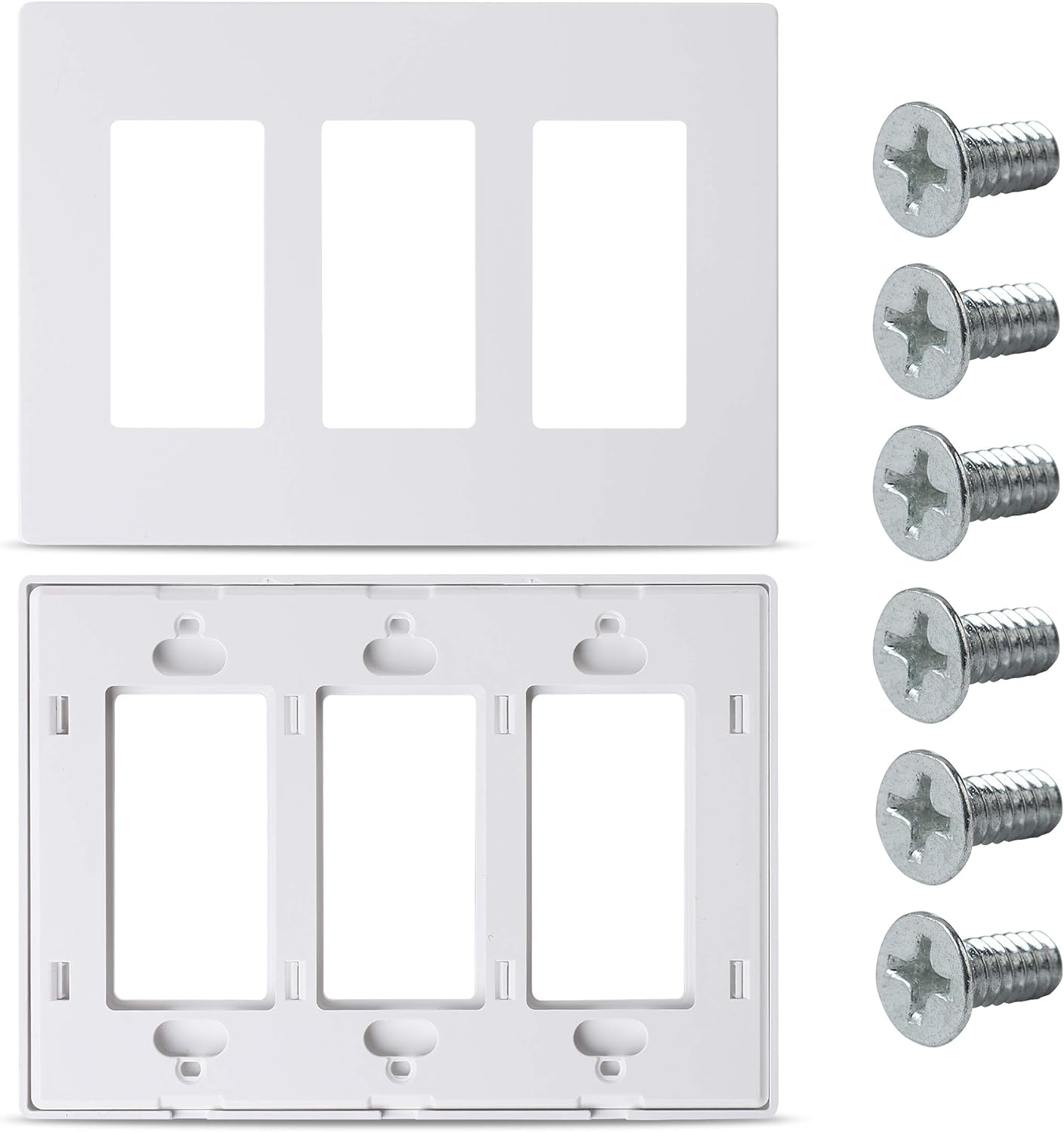 Bates- Screwless Decorator Wall Plates, Three Gang Switch Plate Covers, 3 Pack, Screwless Wall Plates 3 Gang, White Switch Plate Covers, Switch Cover Plate, Wall Switch Cover, Electrical Outlet Cover - - 