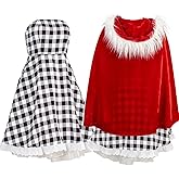 GOBWCOT 7pcs Cartoon Characters Costume Kids Girls Red Dress Cape Gloves Socks Bow Necklace Christmas Halloween Cosplay