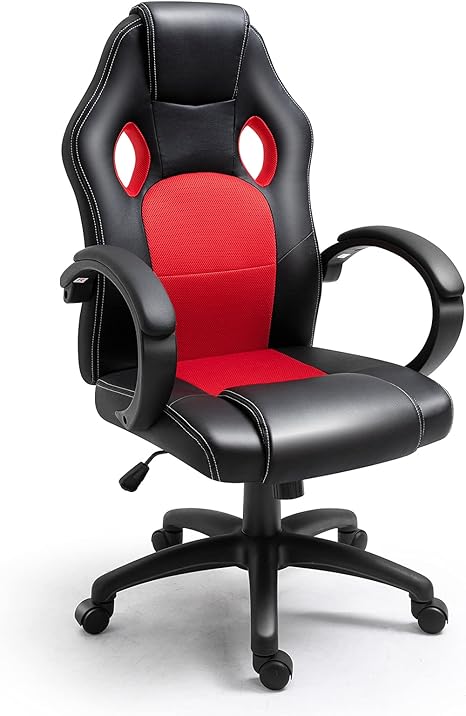 Amazon Com Polar Aurora Office Chair Pu Leather High Back Ergonomic Adjustable Racing Desk Chair Task Swivel Executive Computer Chair Red Kitchen Dining