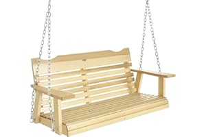 Outsunny 2-Seater Wood Porch Swing, Patio Swing Bench with Adjustable Hanging Chains for Deck, Patio, Garden, Backyard, Natur