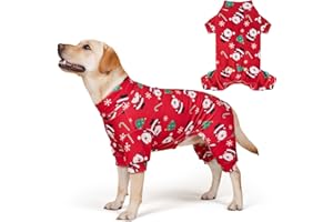 KYEESE Christmas Dog Pajamas Santa Claus Turtleneck Dog Pjs for Large Dogs Holiday Pet Onesie Soft Velvet 4 Legs Cozy Pet Sleepwear Warm Doggie Christmas Outfit, XXX-Large